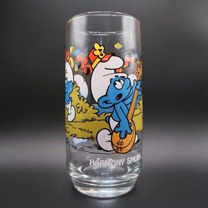 Smurfs Glass Cup Tumbler Harmony Smurf Vintage 1983 Wallace Berrie Peyo